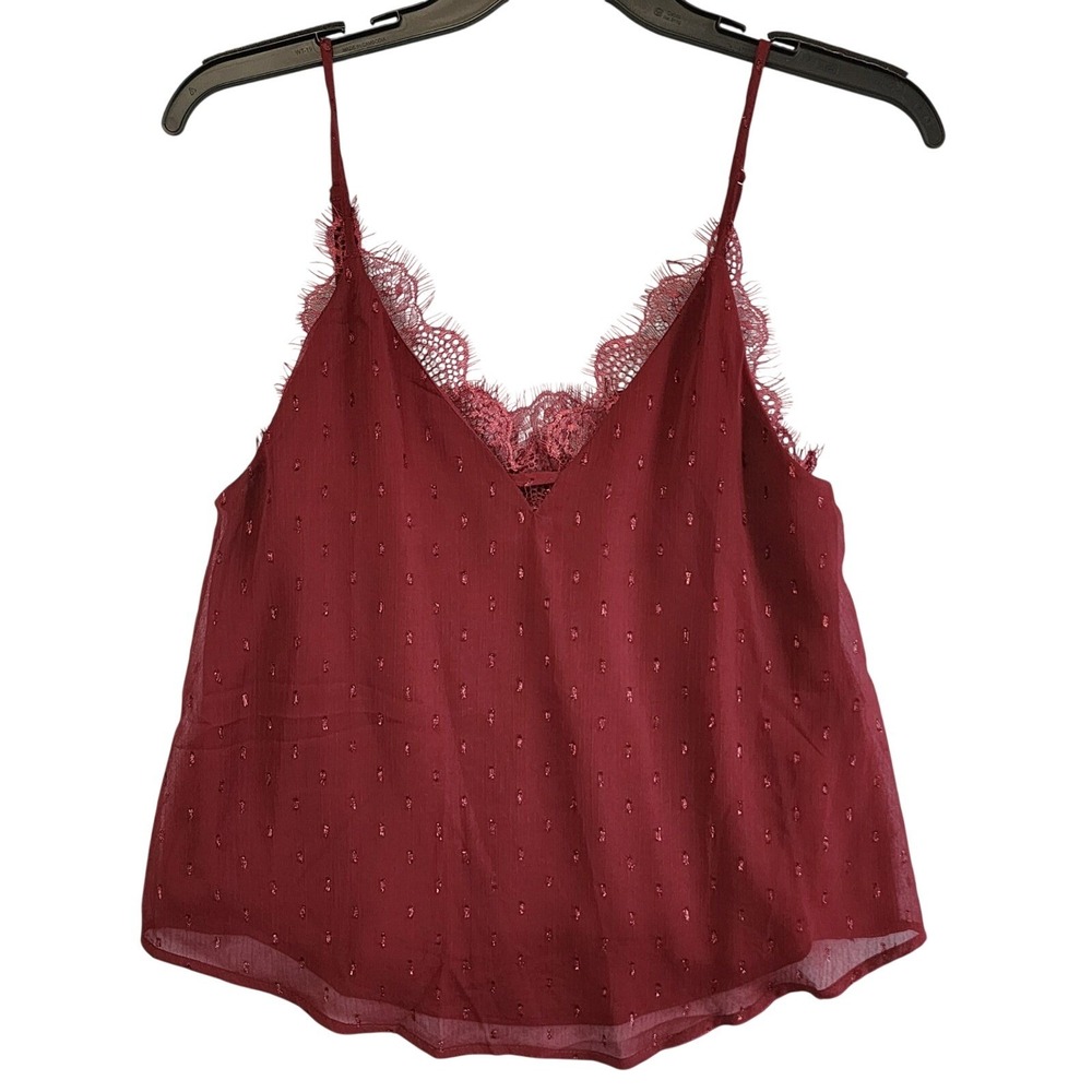 Blu Pepper Cami Tank Top Womens Small Burgundy‎ Lace Trim Clip Dot Boho Camisole